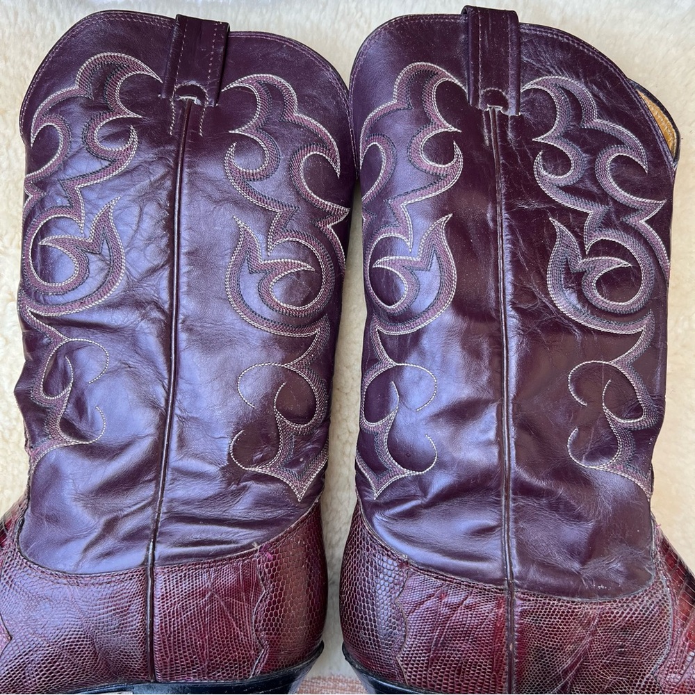 Vintage Nocona Boots Men’s Sz 9 E Teju Lizard Cowboy Western Rodeo Burgundy USA - Picture 8 of 15